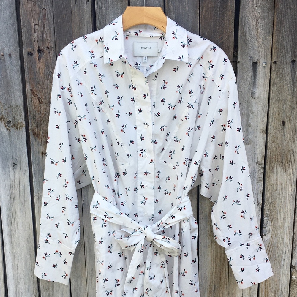 New Munthe Patrina Floral Long Sleeve Stretch Organic Cotton Shirtdress White 36 - Picture 5 of 16